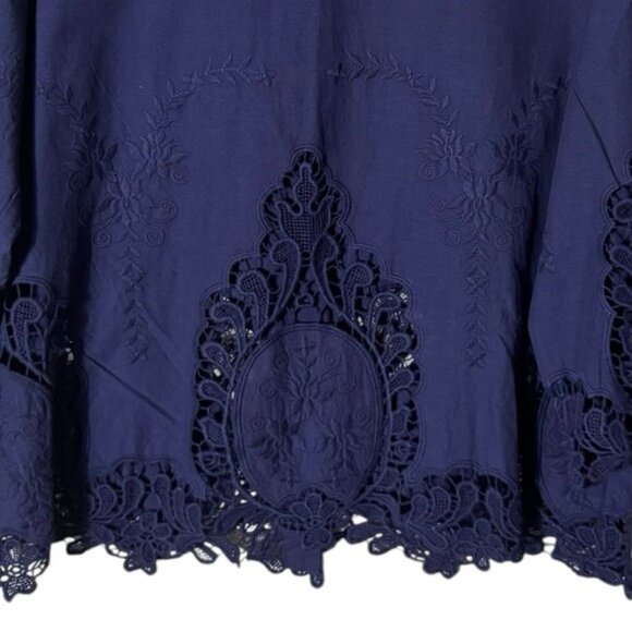 Cynthia Rowley Womens Crochet Top Blouse Medium Bohemian Fairy Navy Blue Beachy - Picture 2 of 8